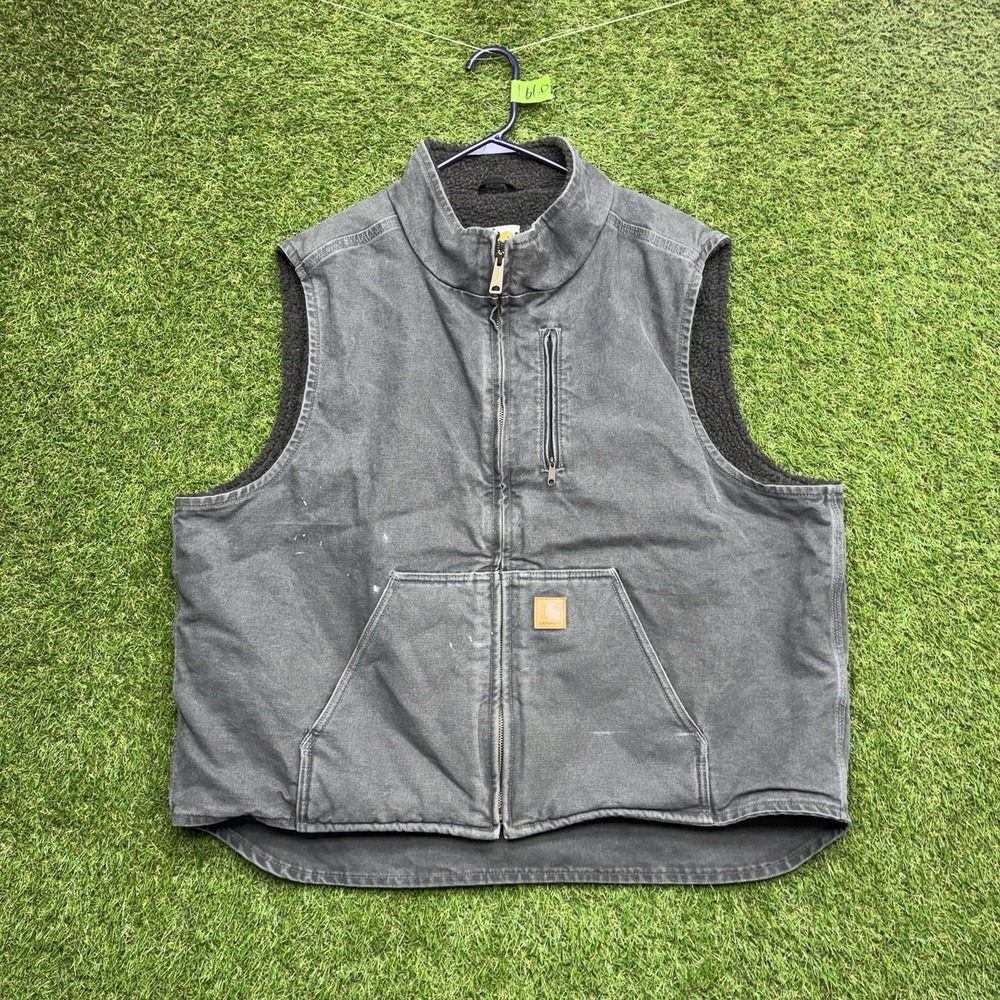 Carhartt Vest Mens 2XL Sherpa Lined Canvas Duck Work Zip Gray V33GVL VTG